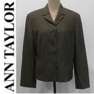 Ann Taylor Wool Dark Olive Blazer Size 16 Classic Tailored Jacket Workwear